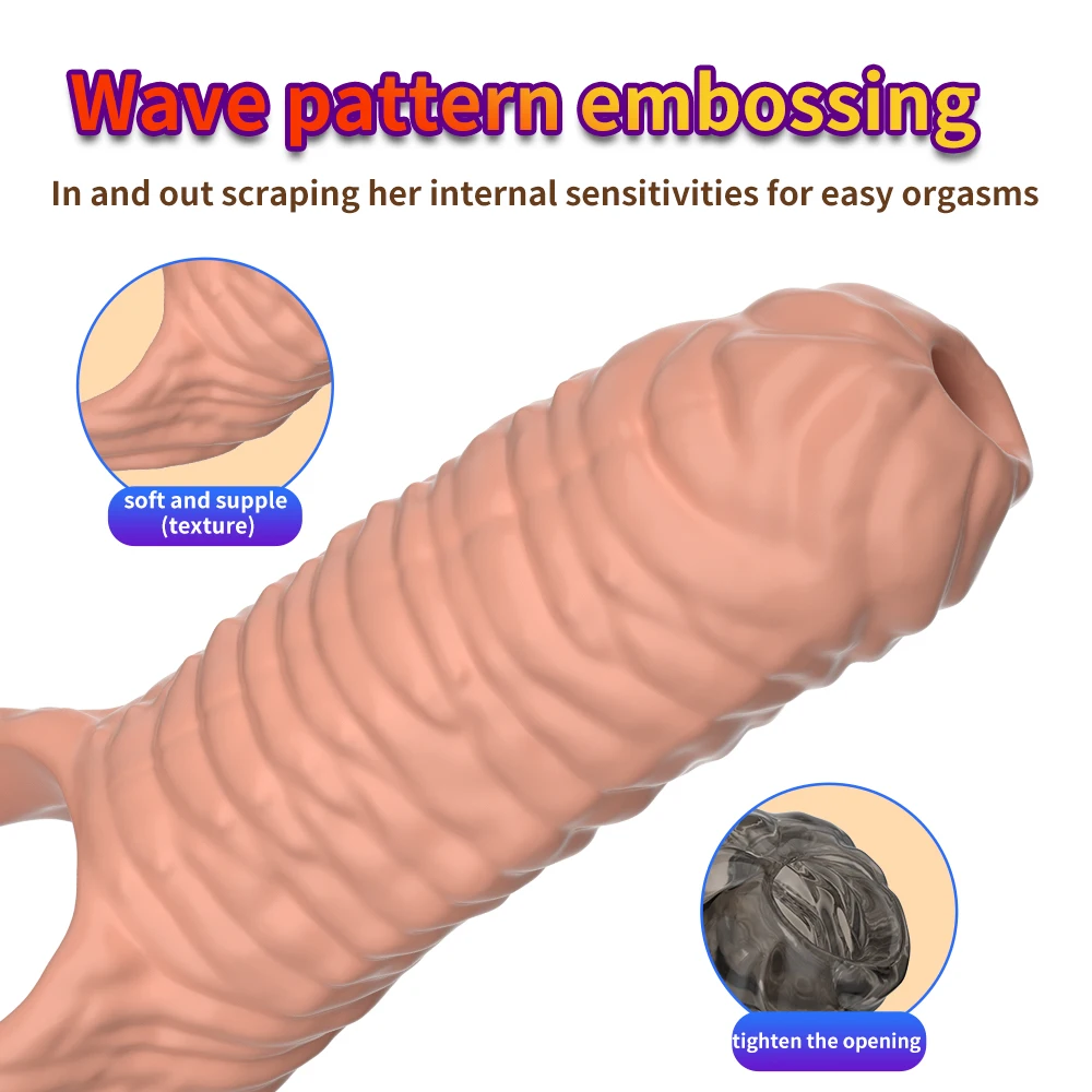 Penis Ring Male Realistic Penis Sleeve Extender Cock Sleeve Dick Enlargement Delay Ejaculation Cock Ring Reusable Condom Sex Toy - Image 2