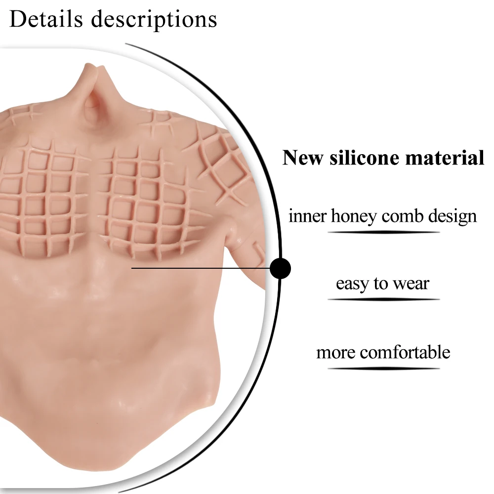 Realistic Silicone Male Muscle XL Size 60-100kg Suitable Suit Simulation Strong Figure Artificial Sturdy Chest Men Crossdresser - Image 13
