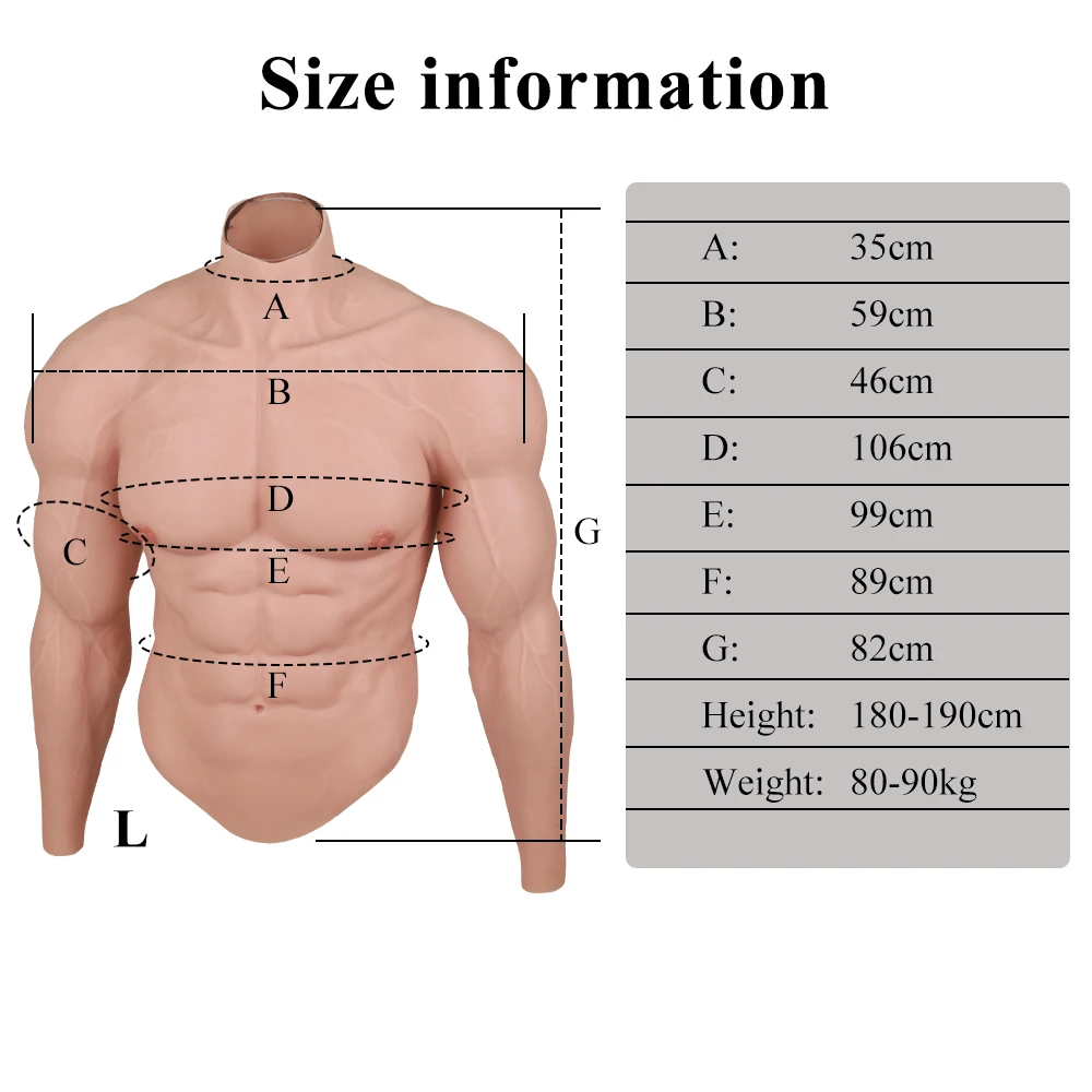 Realistic Silicone Male Muscle XL Size 60-100kg Suitable Suit Simulation Strong Figure Artificial Sturdy Chest Men Crossdresser - Image 18