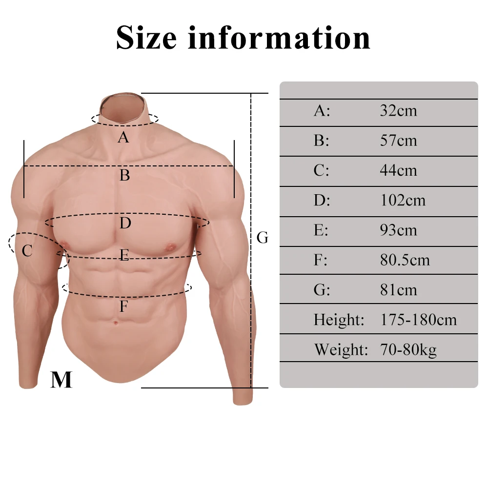 Realistic Silicone Male Muscle XL Size 60-100kg Suitable Suit Simulation Strong Figure Artificial Sturdy Chest Men Crossdresser - Image 17