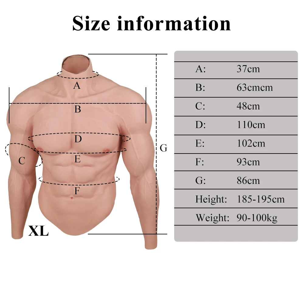 Realistic Silicone Male Muscle XL Size 60-100kg Suitable Suit Simulation Strong Figure Artificial Sturdy Chest Men Crossdresser - Image 19