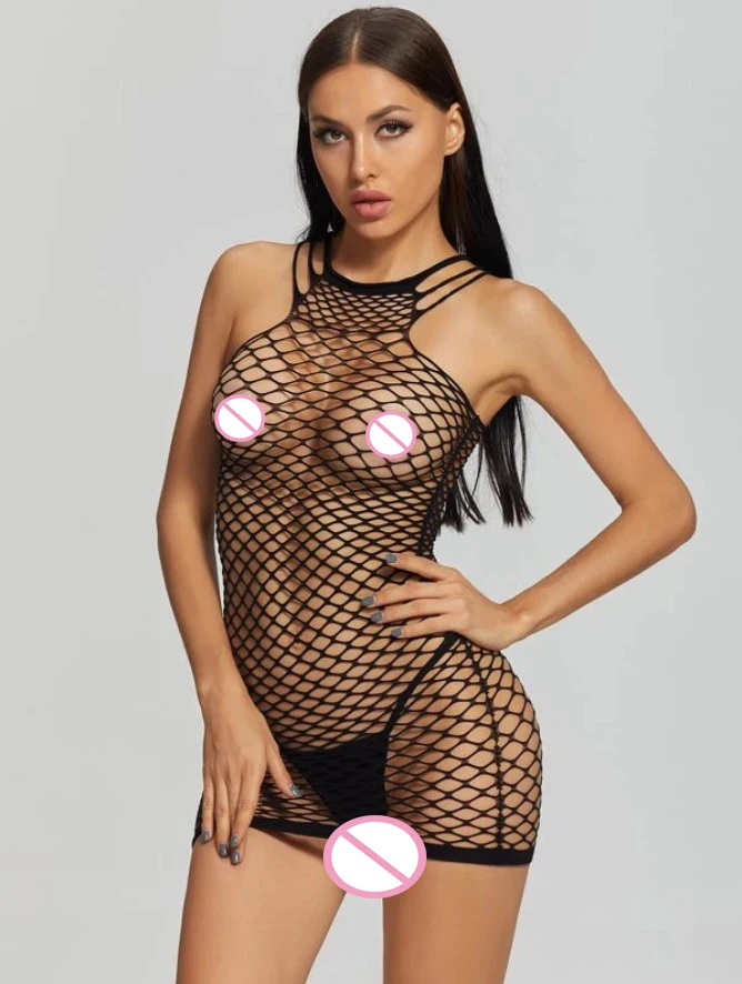 Sexy Women Fishnet Halter Backless Dress Low Cut Tight Pencil Cute Dress Plus Size Mini Dress Night Club Dance Beatchwear - Image 2