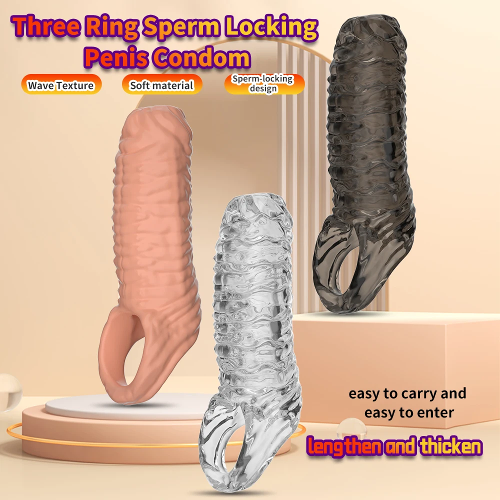 Penis Ring Male Realistic Penis Sleeve Extender Cock Sleeve Dick Enlargement Delay Ejaculation Cock Ring Reusable Condom Sex Toy - Image 6