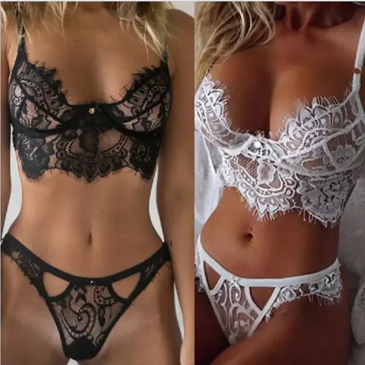 Ultra Thin Lace Sexy Lingerie Set Hot Underwear Women Set Bra and Panty Thong Set Transparent Lace Black Open Intimates 섹시팬티 - Image 16