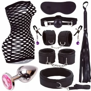 9Pcs/Set Bondage Sex Toys For Women Whip Handcuffs For Sex Bdsm With Fish Ney Lingerie Metal Anal Plug Exotic Adult Games